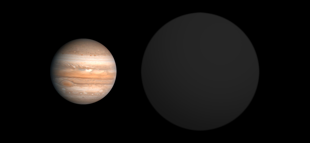 Сравнение с Юпитером Авторство: Aldaron, a.k.a. Aldaron. Собственная работа, incorporating public domain images for reference planets (see below), inspired by Thingg's size comparison, CC BY-SA 3.0