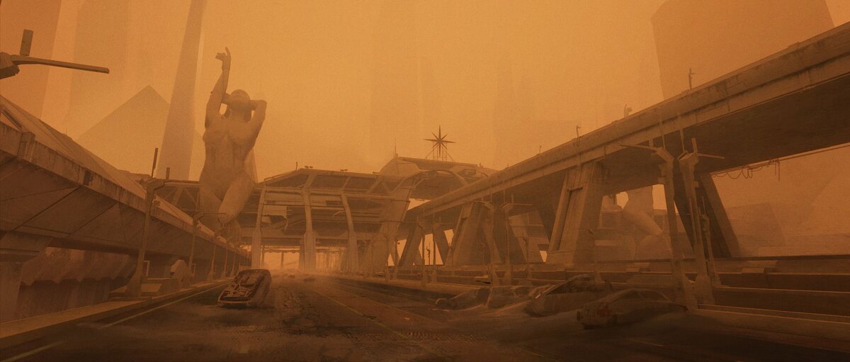 Кадр из нового фильма "Бегущий по лезвию 2049" неплохо иллюстрирует почти вымерший запыленный город.