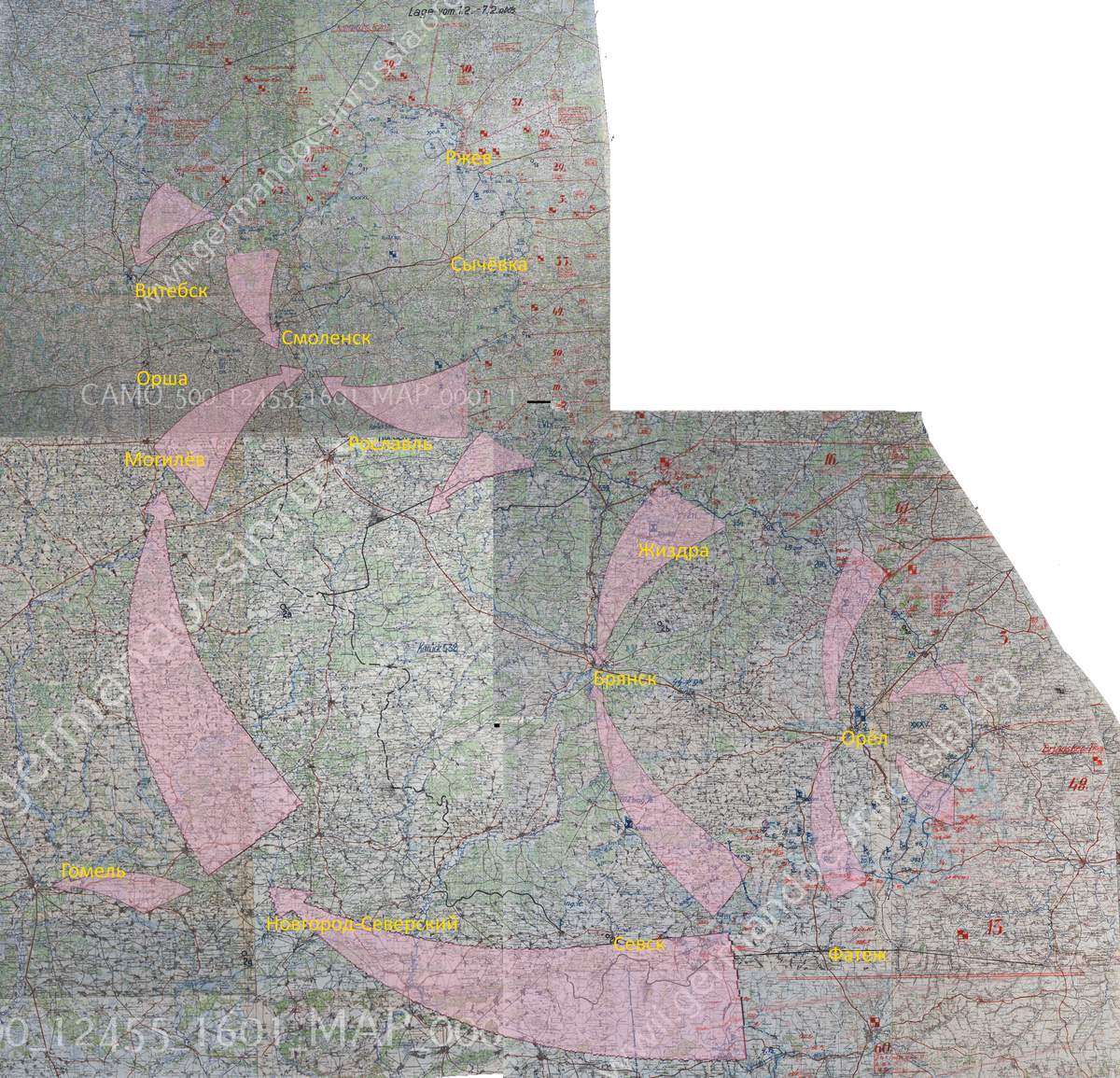 Исходная карта составлена из нескольких немецких — так было удобнее с ней работать, но уже потом обнаружил, что масштабы склеенных частей немного разные. Но это не мешает увидеть общий замысел.