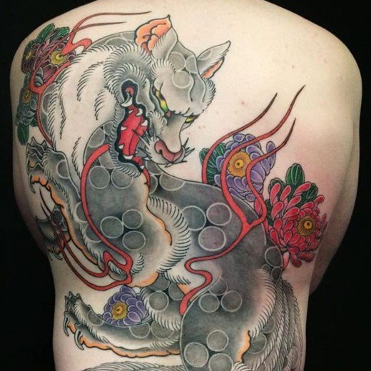 «Эскиз татуировки, кицунэ, 7 хвостов, …» — создано в Шедевруме