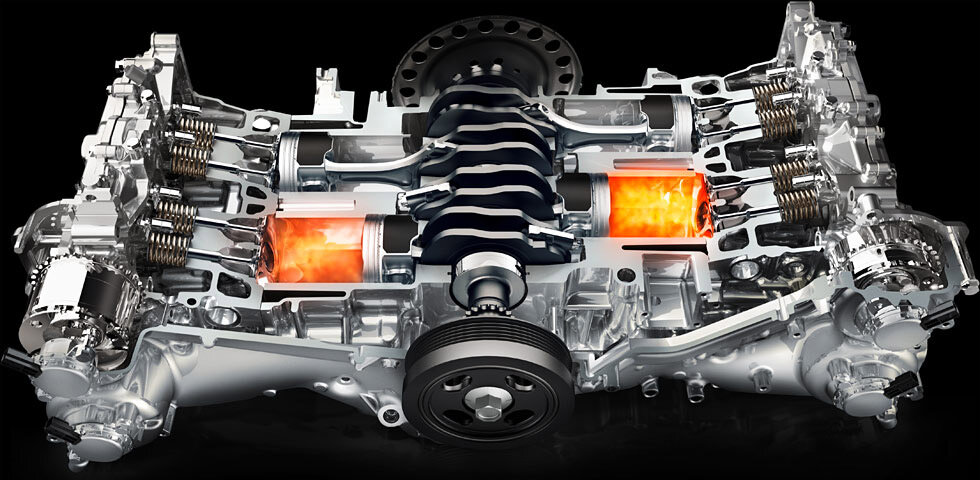 По своему принципу работы в машине оппозитный двигатель субару очень похож на обычный рядный ДВС.