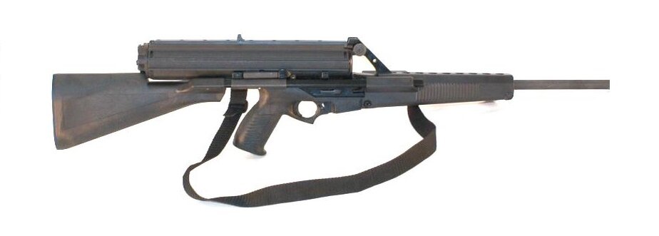                  Calico M960AS - версия с постоянным прикладом, магазин на 100 патронов