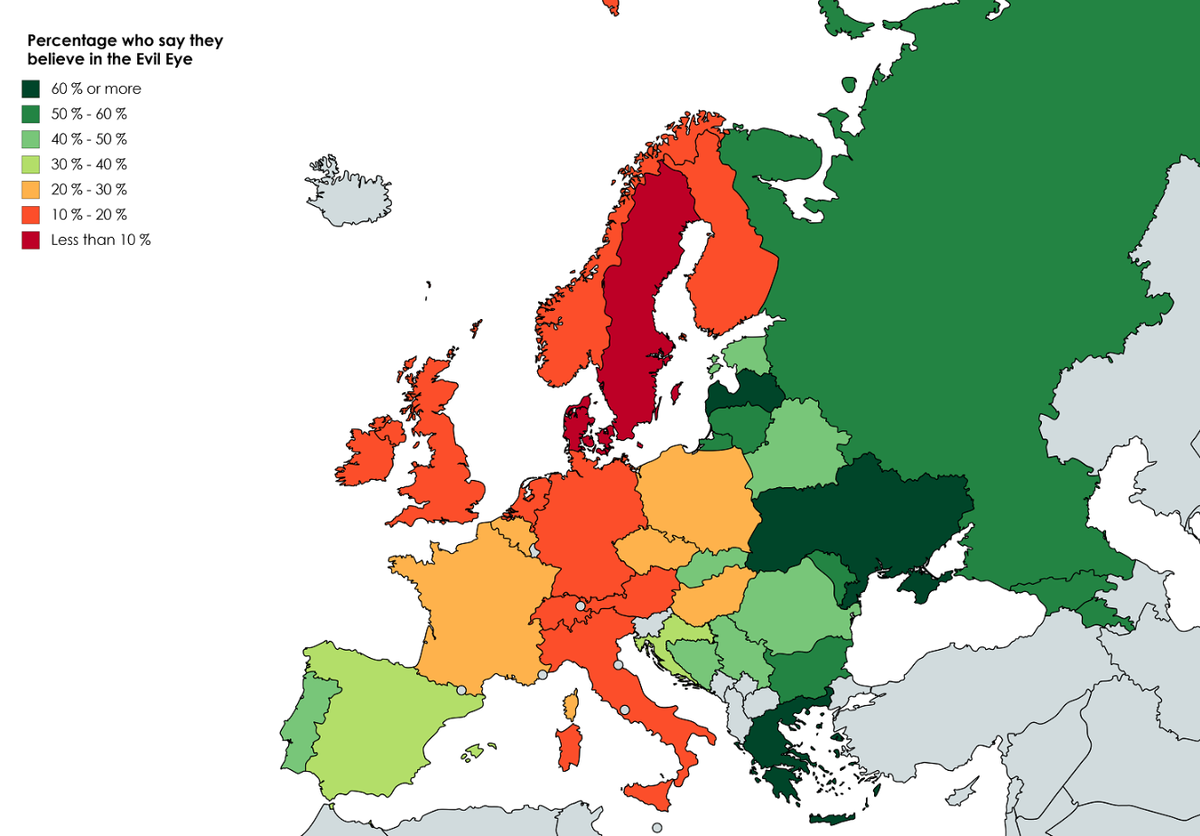 Сколько европейцев верят в  сглаз