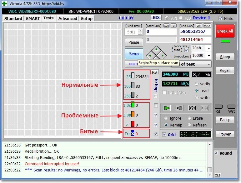 Восстановление битых секторов жесткого диска