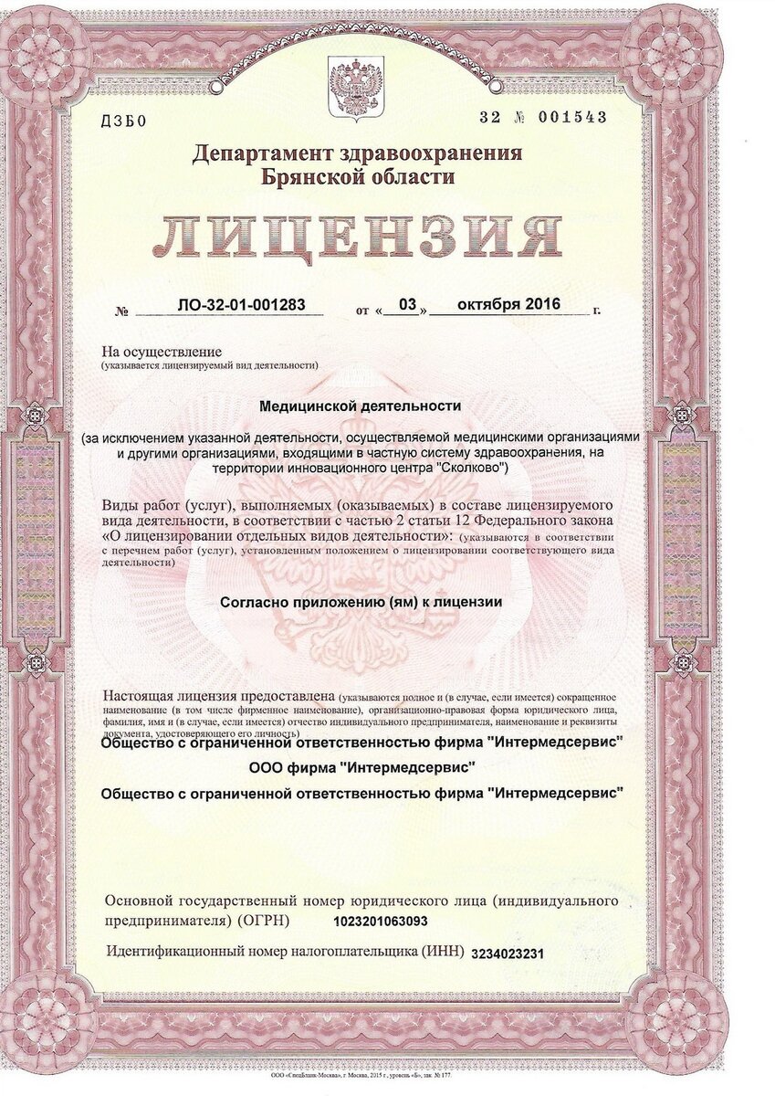 Образец лицензии. Изображение получено из открытых источников.