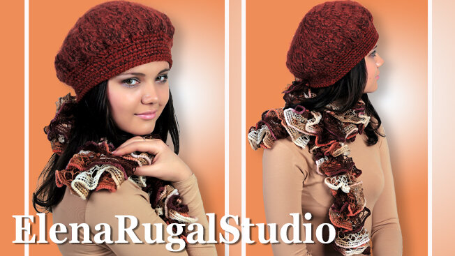Шарф и берет вид моделей вязания сбоку