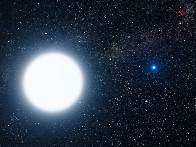  Яркий Сириус класса A1 и его звезда-компаньон класса D  (NASA, ESA and G. Bacon (STScI) / Public domain)