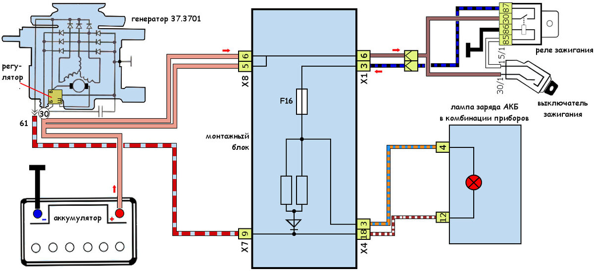 Схема подключения генератора на ВАЗ 2107