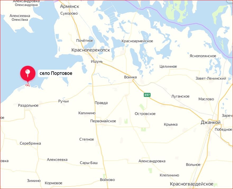 Яндекс-карта, село Портовое Раздольненского района, где "ловит" украинская связь.