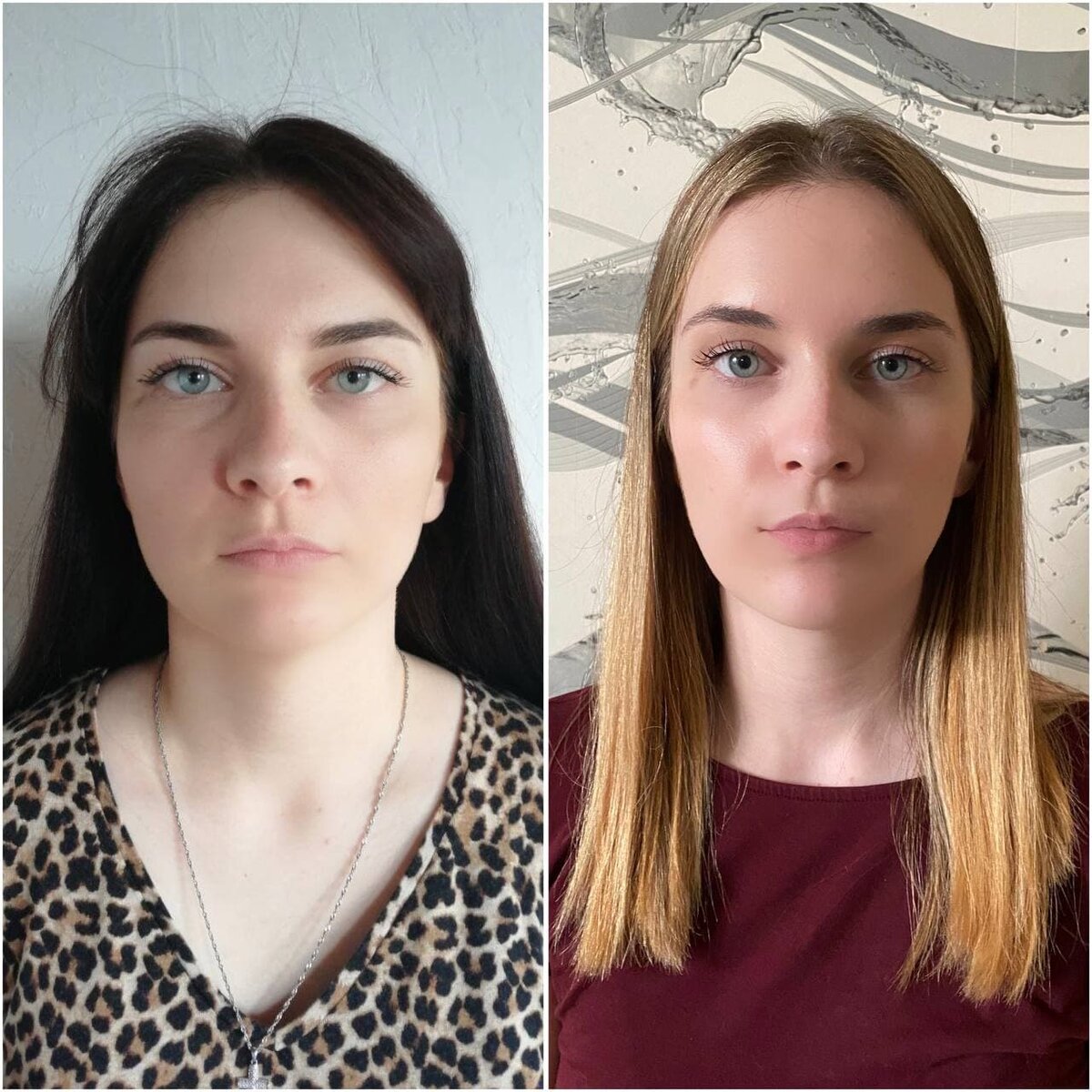 Фото с темными волосами - это ДО, со светлыми ПОСЛЕ