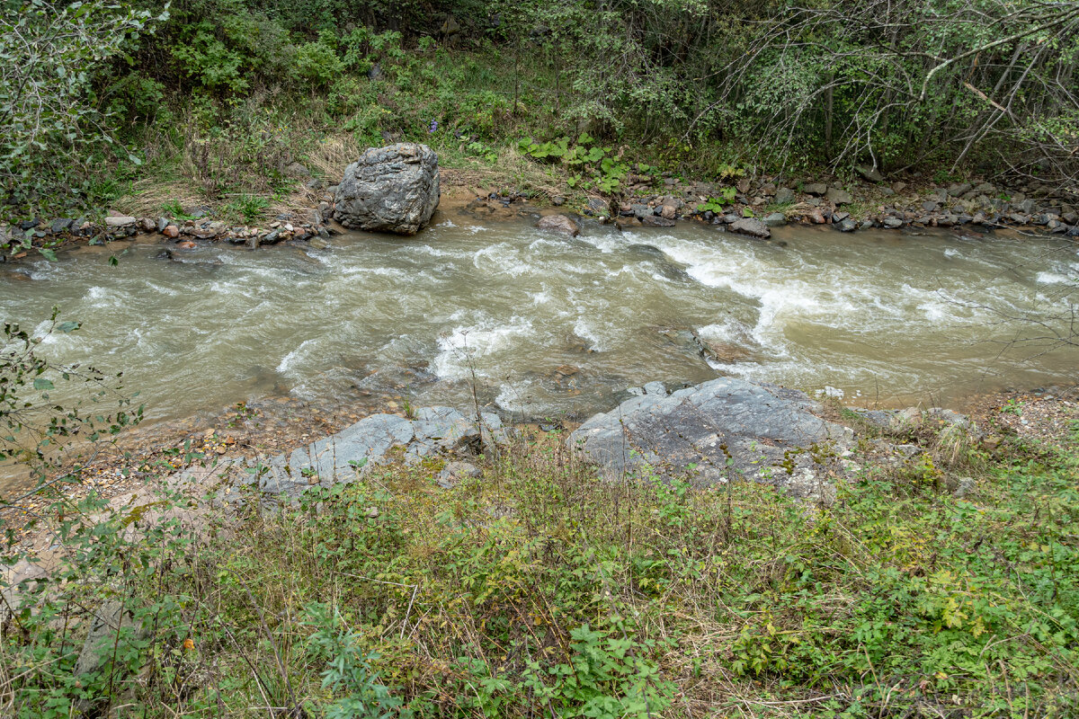 1. Быстрая река Хасаут вблизи устья правого притока. Я возвращаюсь назад, к нарзанным источникам, которые сфотографировал на обратном пути (их фотографии будут опубликованы ближе к концу главы).