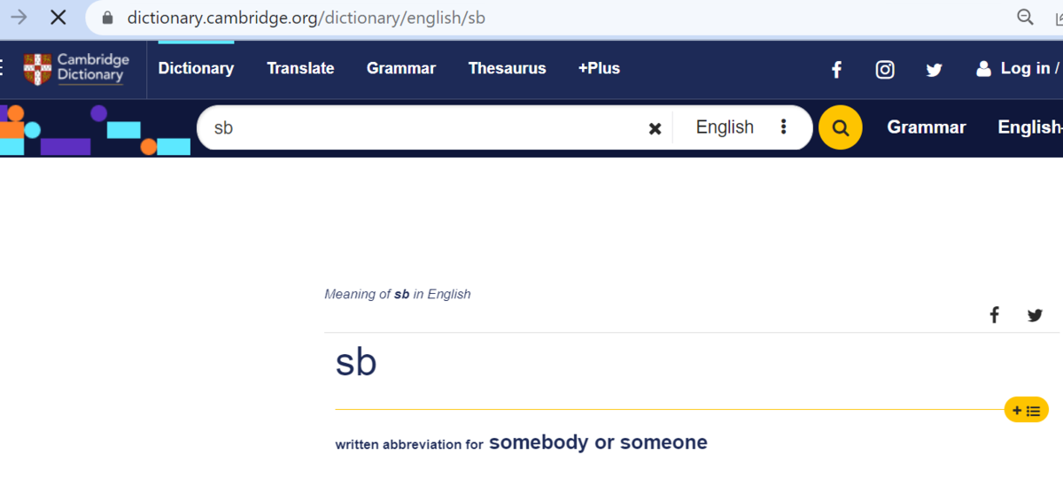 Источник https://dictionary.cambridge.org/dictionary/english/sb 