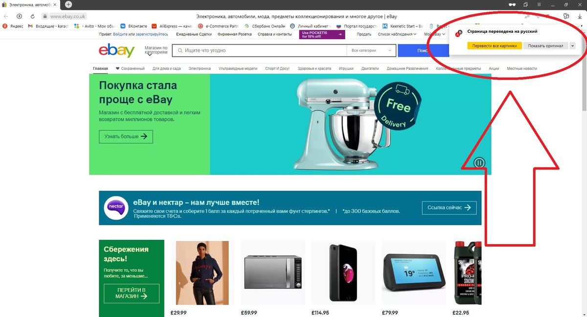 Сначала браузер предложил перевести всю страницу