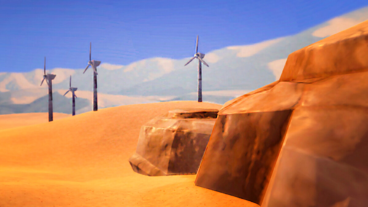 Теперь вся поверхность земли это песок, пустыня и только изредка встречаются сохранившиеся постройки былой цивилизации. 