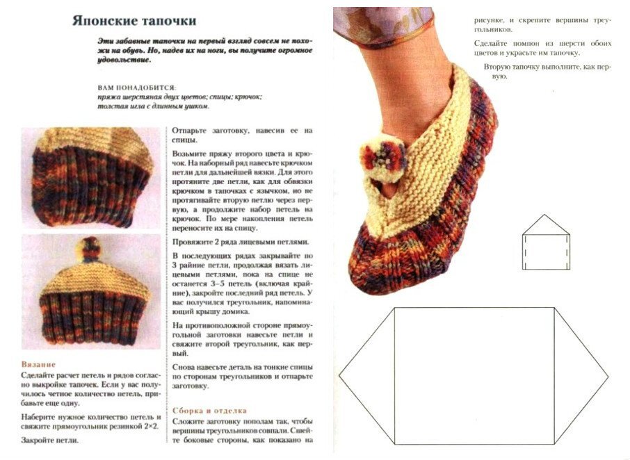 Тапочки спицами схема и описание на двух спицах красивые