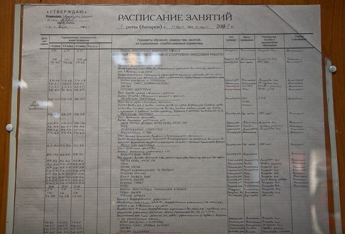 Расписание занятий военнослужащих образец