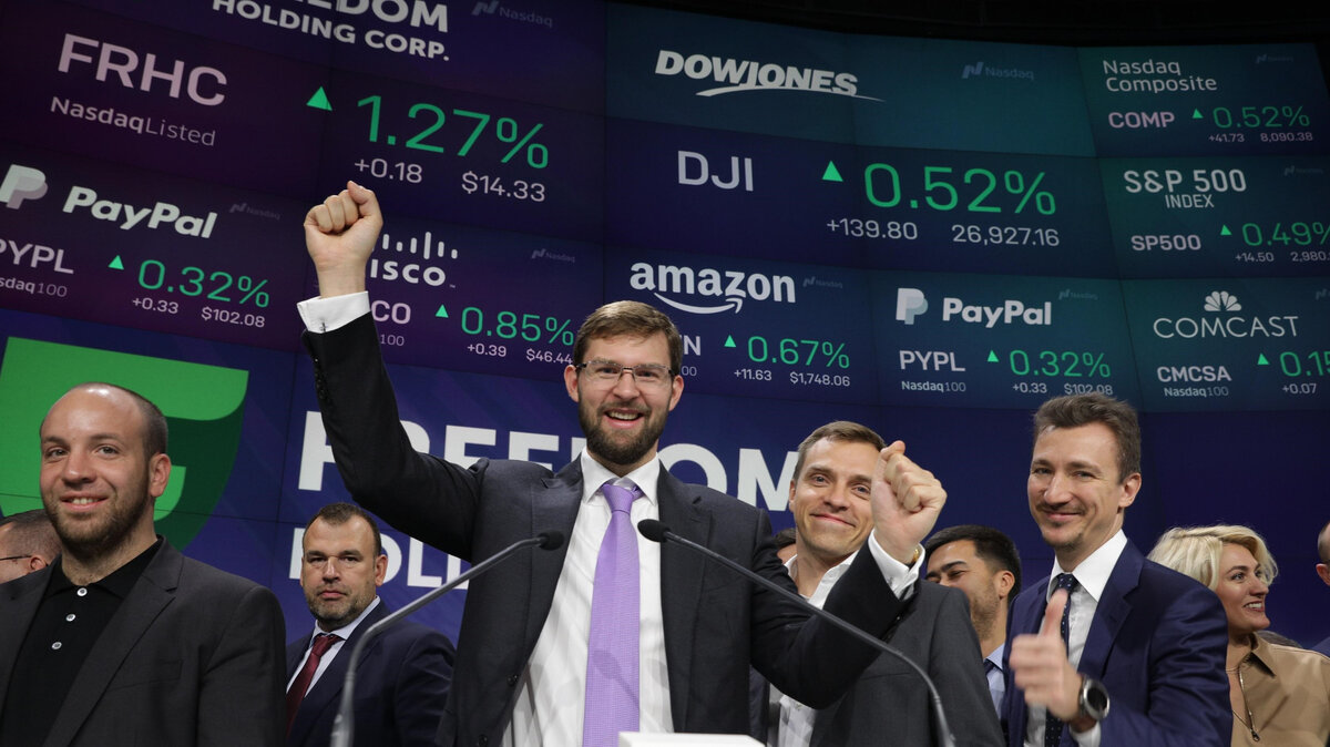 Тимур Турлов празднует дебют Freedom на бирже Nasdaq в Нью-Йорке