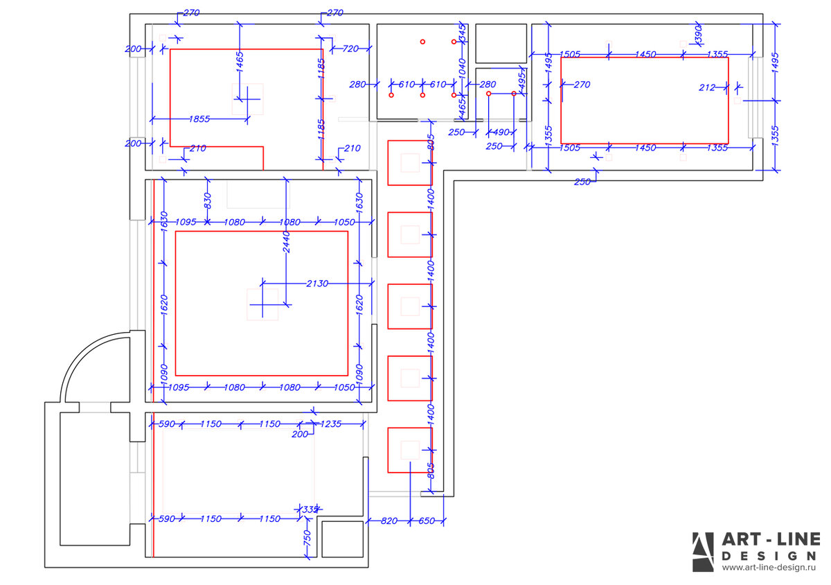 План расположения светодиодной подсветки потолка.