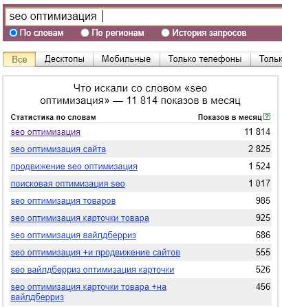 seo оптимизация wordstat