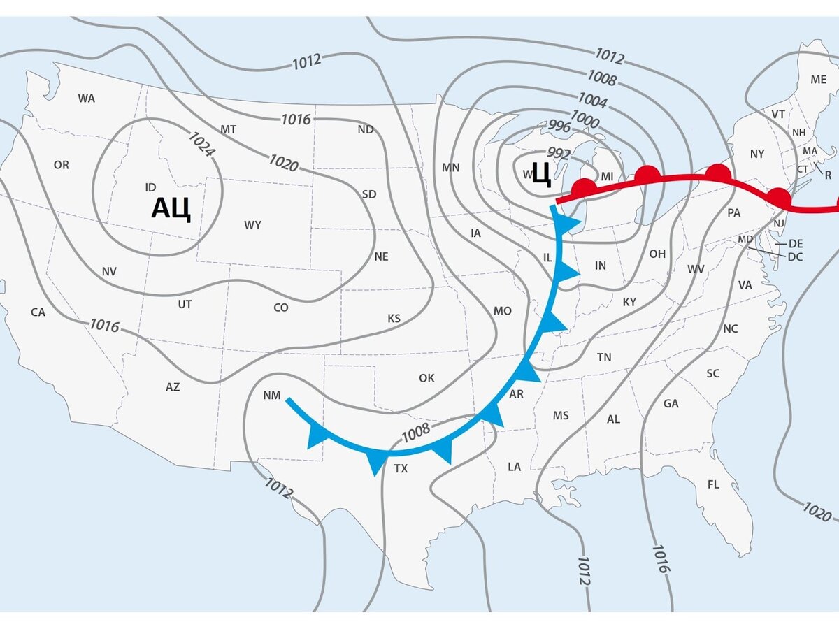 Атмосферные фронты циклоны и антициклоны карты погоды