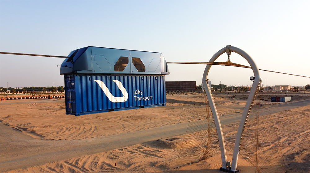 Контейнер на рельсо-струнной эстакаде ЮСТ. Источник https://ust.inc/