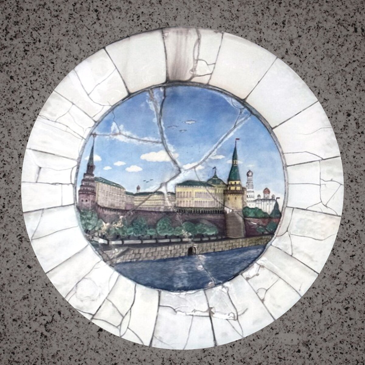 Медальон "Кремль". Скульптор Т.С. Кучкина, роспись А.В. Воробьёвского и Е.П. Кубарской. 1937. Изображение взято из свободного доступа в интернете. 