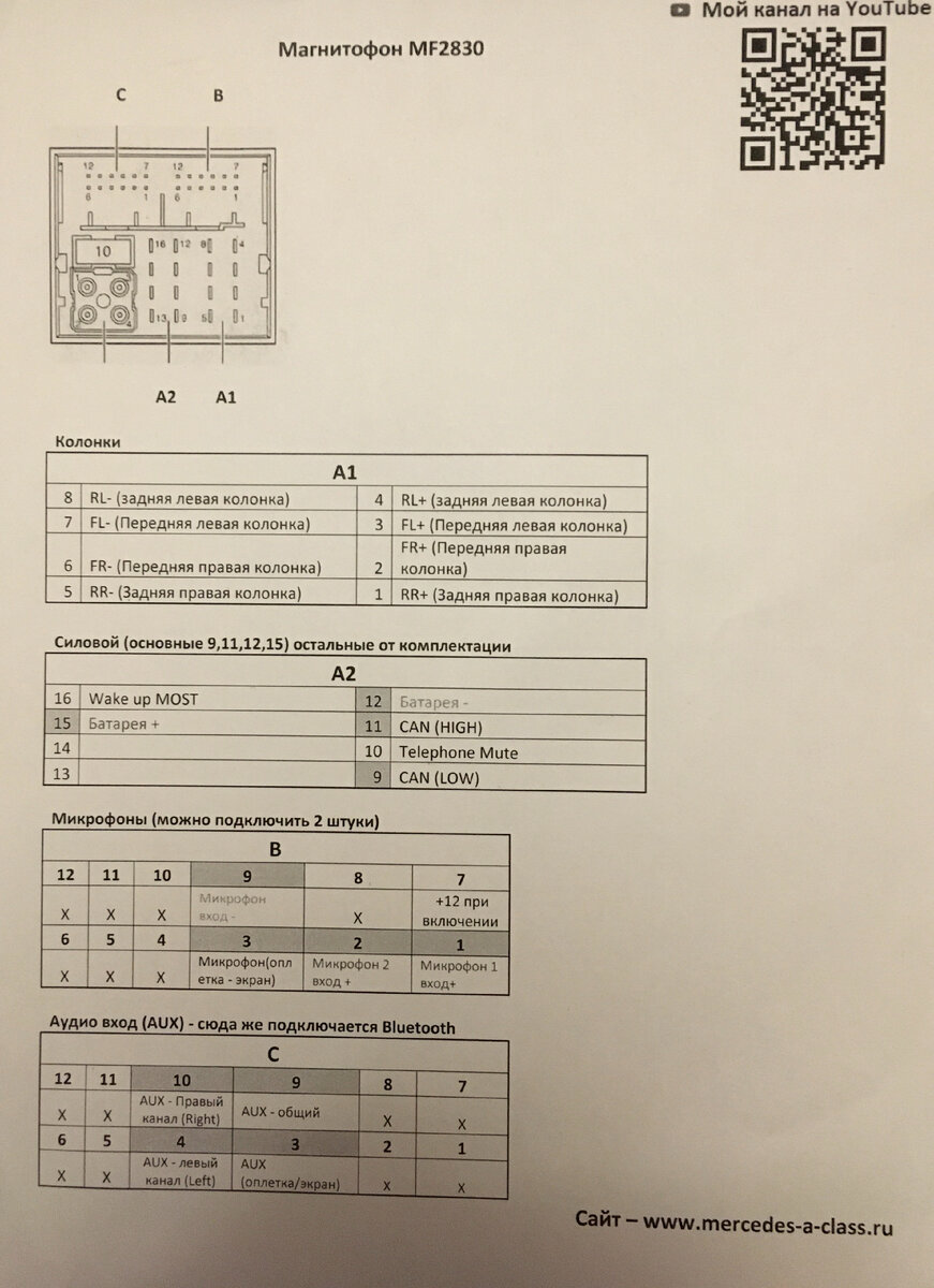 Схема подключения Магнитофона MF2830 | Mercedes W169 W245 | Дзен