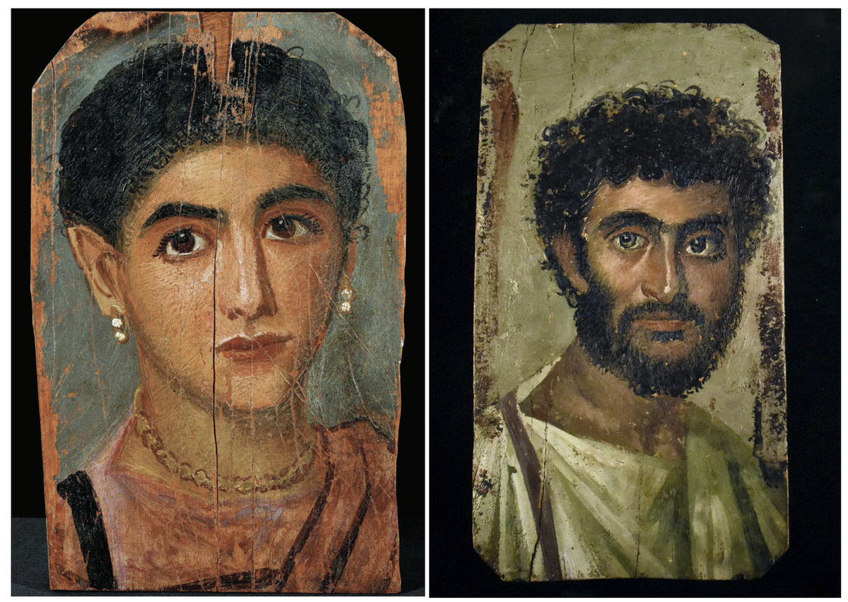 Женский портрет. Фивы, Египет, 2я половина II в.н.э. Лувр, Париж; Мужской портрет. Фаюм, Египет, 161-192 гг. н.э. Музей истории искусств, Вена
