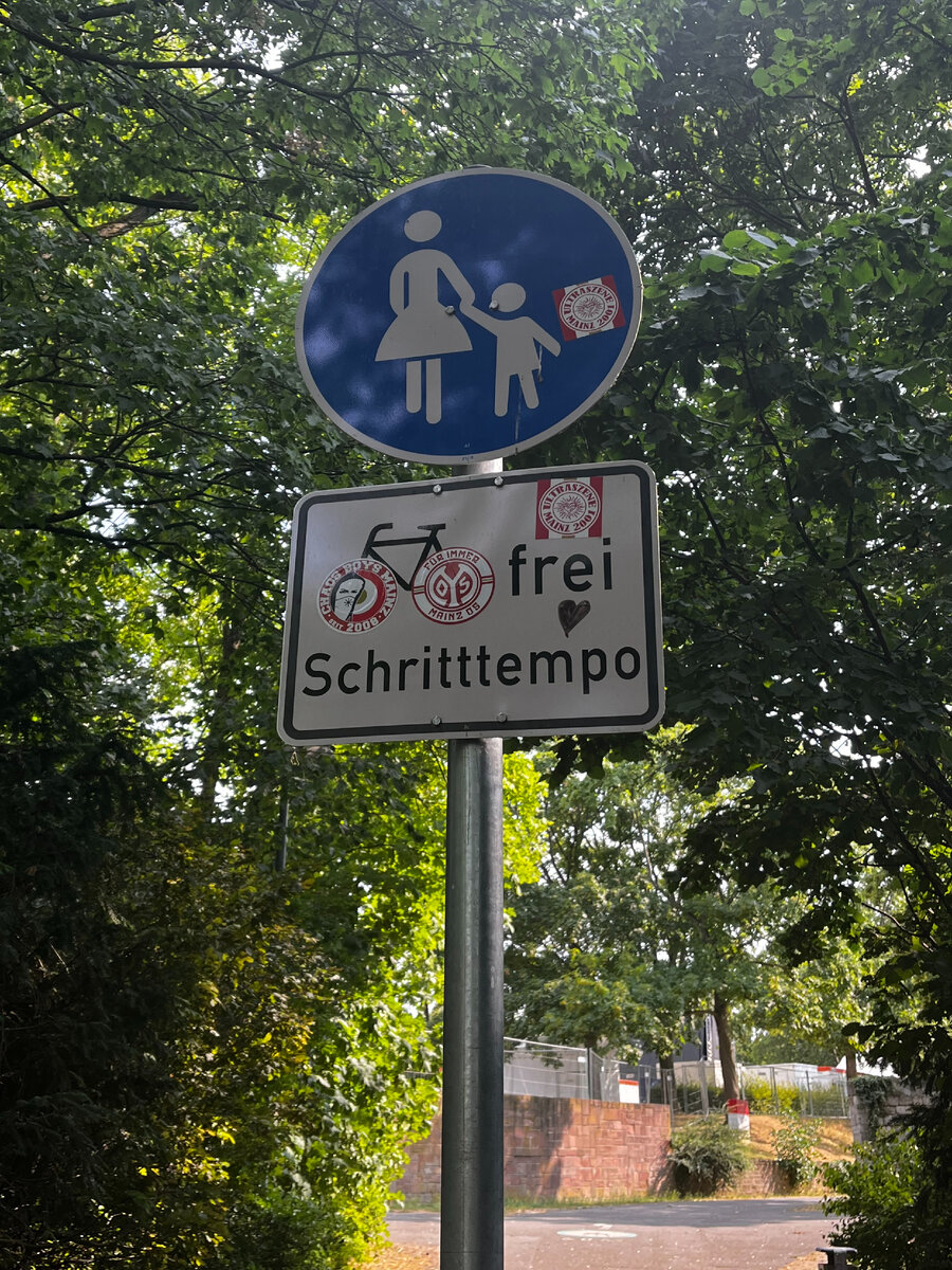 До смысла можно догадаться по наличию "tempo". Ехать надо со скоростью пешеходов