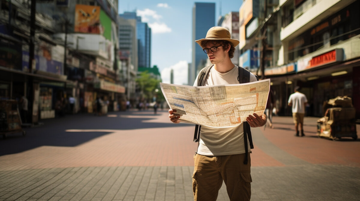 Типичный турист пытается разобраться как добраться до парка Люмпини в Бангкоке