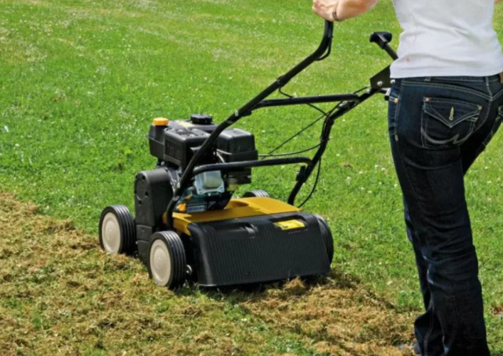 В процессе работы газон будет выглядеть взъерошенным