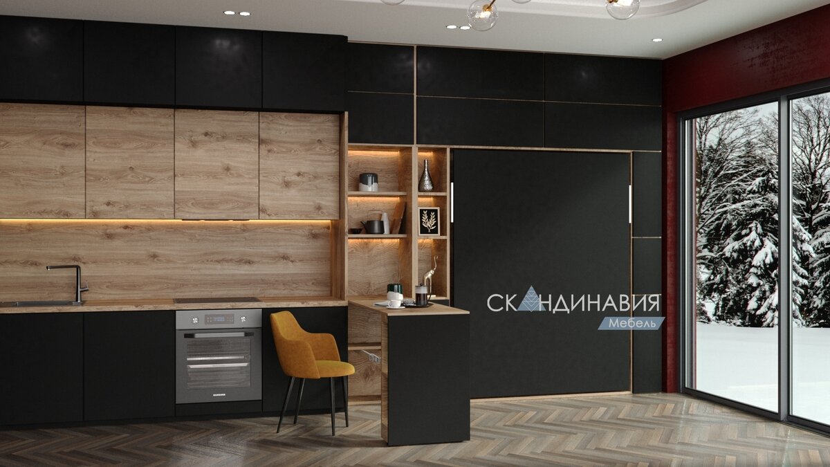 Полная меблировка студии от компании Скандинавия мебель