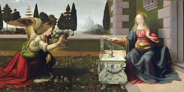 «Благовещение». Художник — Леонардо да Винчи. 1472—1475 гг.
