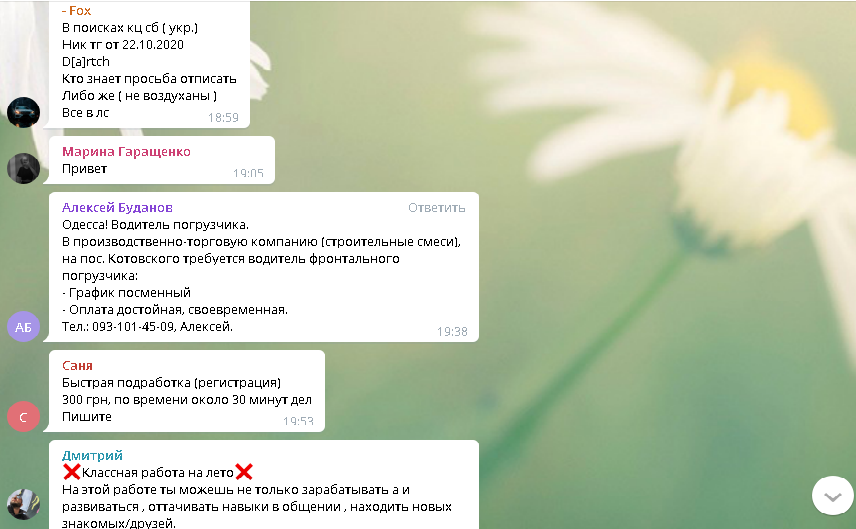 Обыкновенный чат поиска работы в Украине