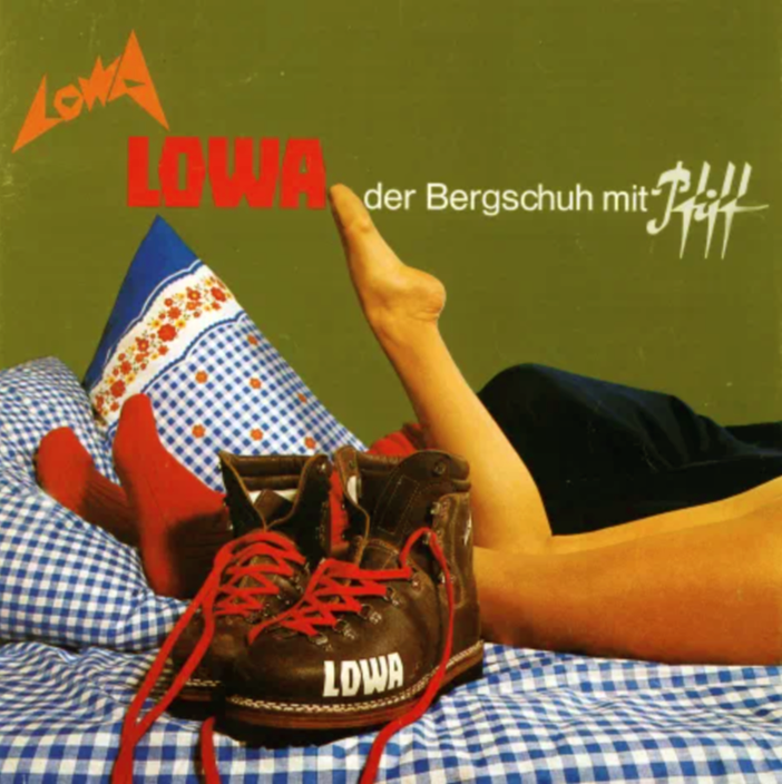 Старый рекламный плакат с горными ботинками Lowa