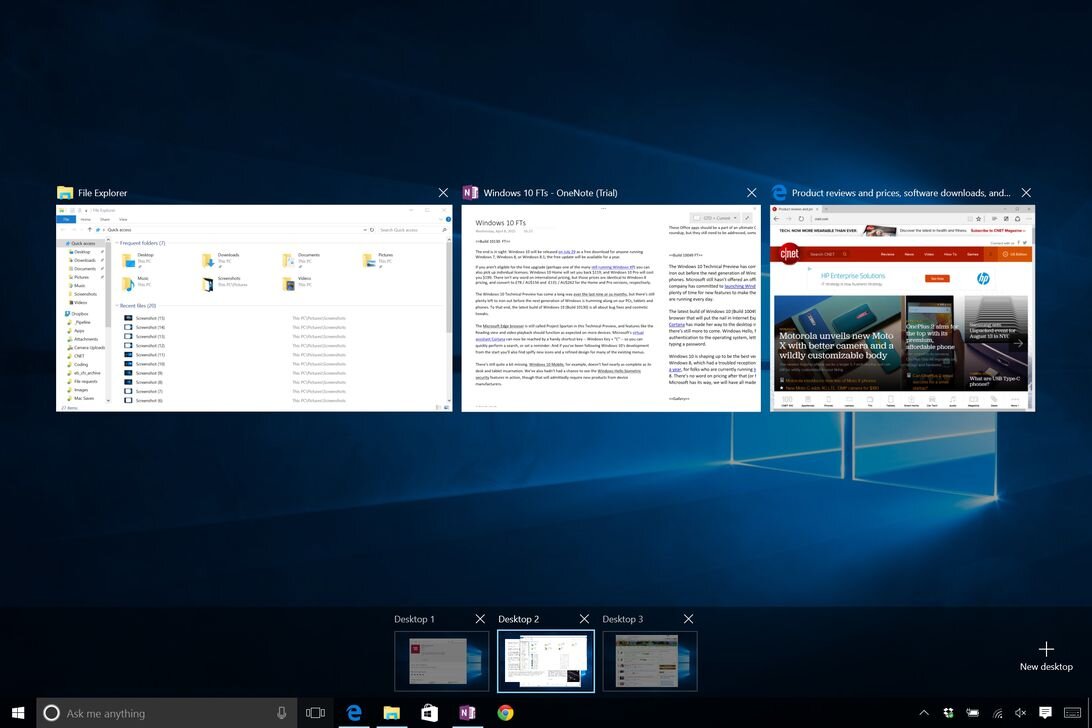 Виртуальные рабочие столы помогают распределить приложения по нескольким рабочим областям. Скриншот Нейта Ральфа/CNET