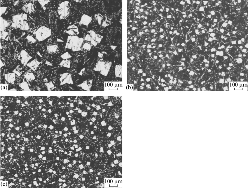 Структура баббита под микроскопом: кристаллы сурьмы в матрице из олова или свинца. Фото: https://www.researchgate.net/figure/Microstructures-of-B83-babbit-produced-under-various-regimes-a-regime-1-casting-b_fig1_271902798