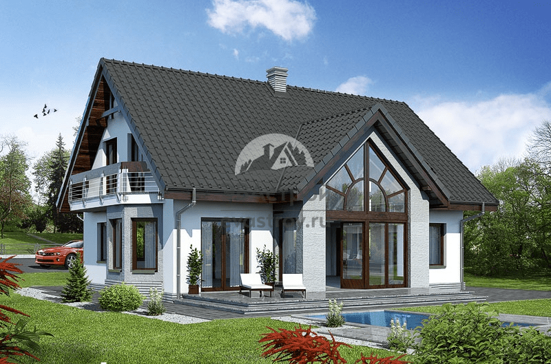 Проект жилого дома 164 м2 из пористого бетона с эркером, кабинетом, балконом и террасой - LG-46 