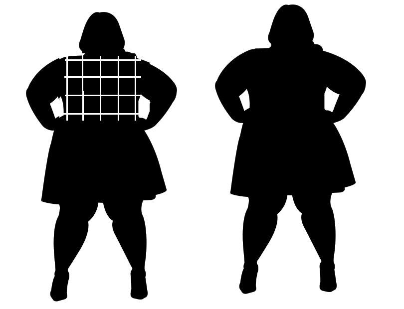 Клетка слева визуально увеличивает верх и уменьшает низ.