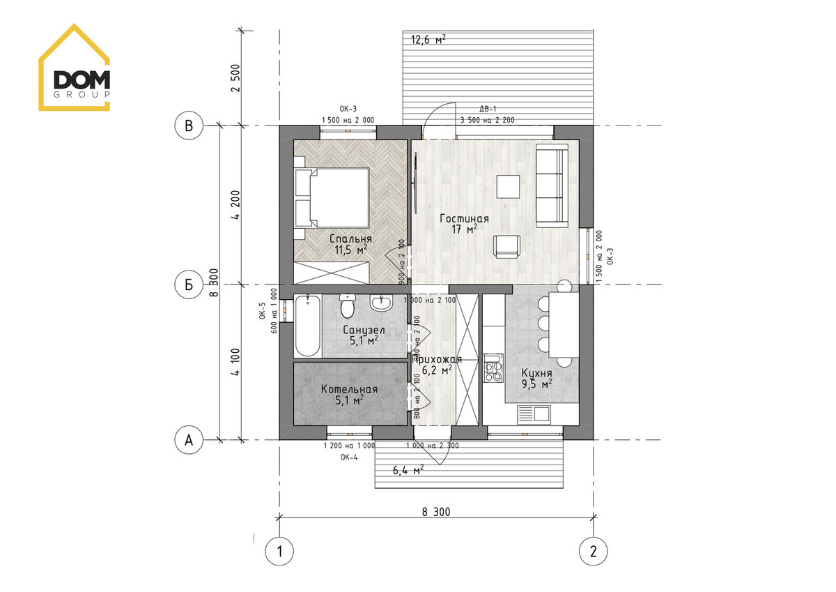 Проект одноэтажного дома 60 м2 | Dom Group | Дзен