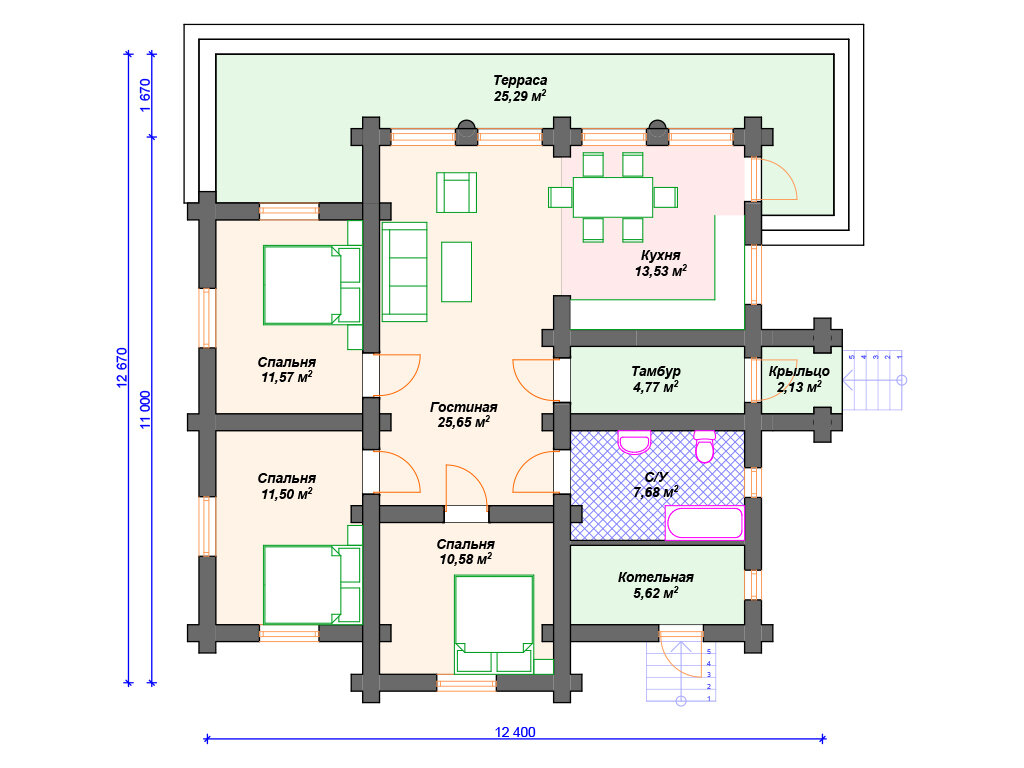 Проект одноэтажного дома 12х12 м[красивый снаружи и комфортный внутри] |  Arplans.ru - проекты домов | Дзен