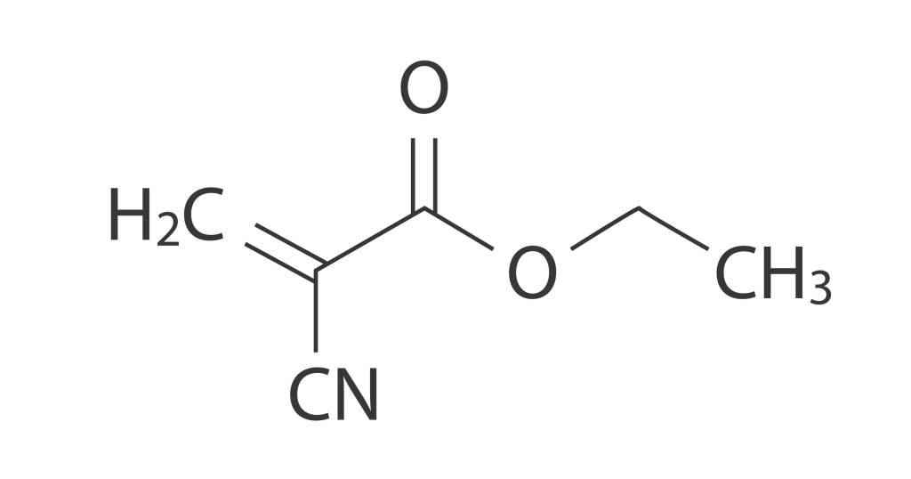 Формула этил-2 цианакрилата, основного компонента большинства коммерческих супер-клеев: C6H7NO2