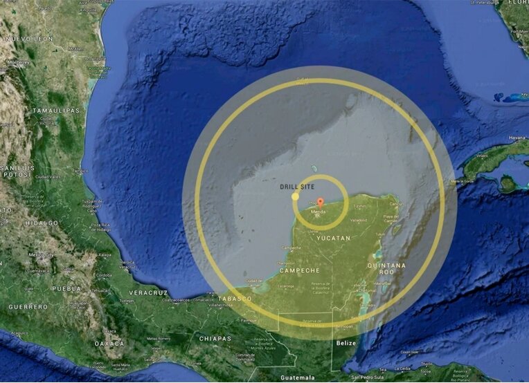 Положение кратера Чиксулуб.