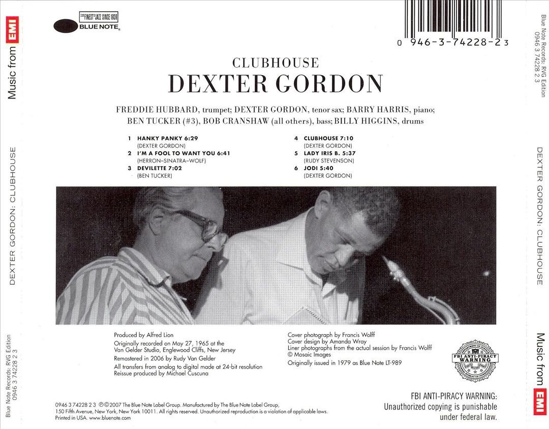 Dexter Gordon — Clubhouse, back cover