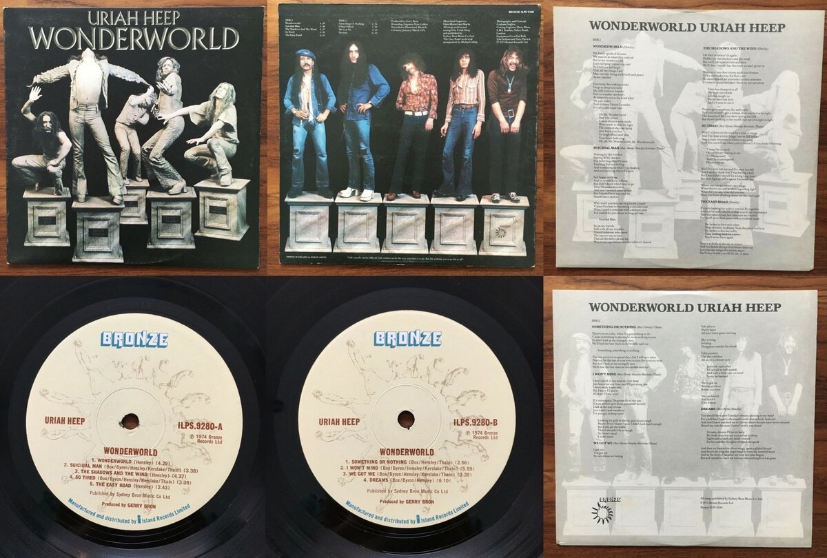 Uriah Heep "Wonderworld", конверт, лейбл и вкладка