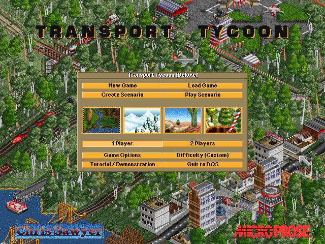 Главное меню в Transport Tycoon Deluxe.