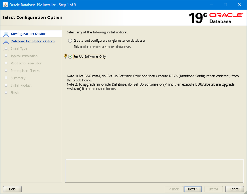 Oracle Database 19c Installer - Step 1