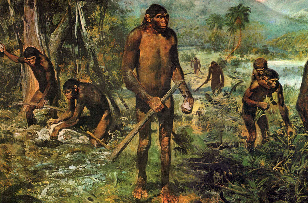 Жили первобытными стадами. Зденек Буриан неандерталец. Хомо Эректус человек прямоходящий. Зденек Буриан древние homo. Питекантроп на острове Ява.