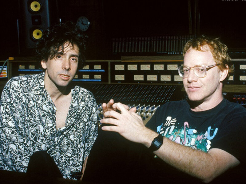 Тим Бёртон и Дэнни Эльфман (справа) во время работы над фильмом