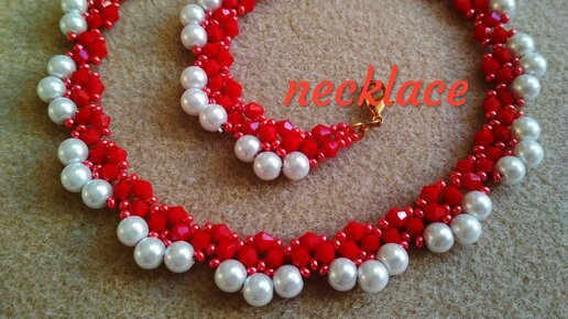 Pearl collar/Pearl necklace/Beaded necklace/Колье из бусин/Колье из жемчуга